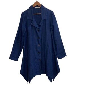 Cut Loose Jacket Womens Small Blue Linen Tunic Long Sleeve Lagenlook Relaxed